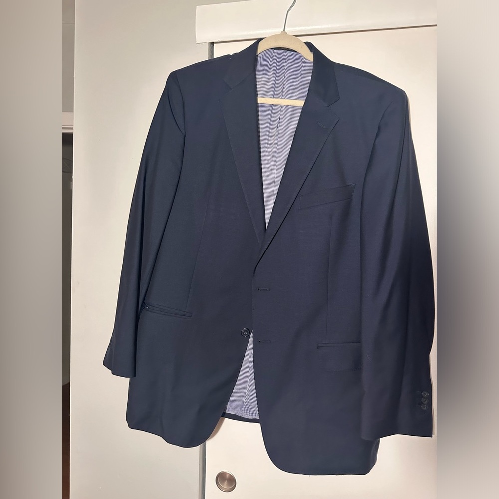 Custom Jos A Bank Reserve suit with fabric from Ermenegildo Zegna.